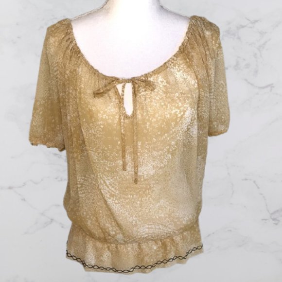 Guess semi-sheer short sleeve yellow top, S - Picture 1 of 6
